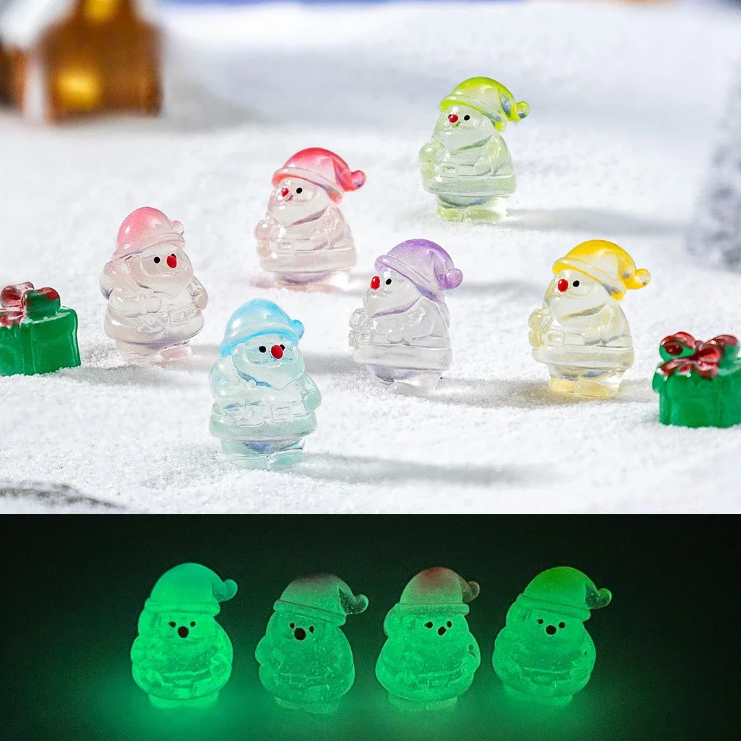 30pcs Luminous Mini Santa Claus Micro Landscape Christmas Ornaments DIY Resin Garden Decoration Patio Lawn Yard Garden Accessory