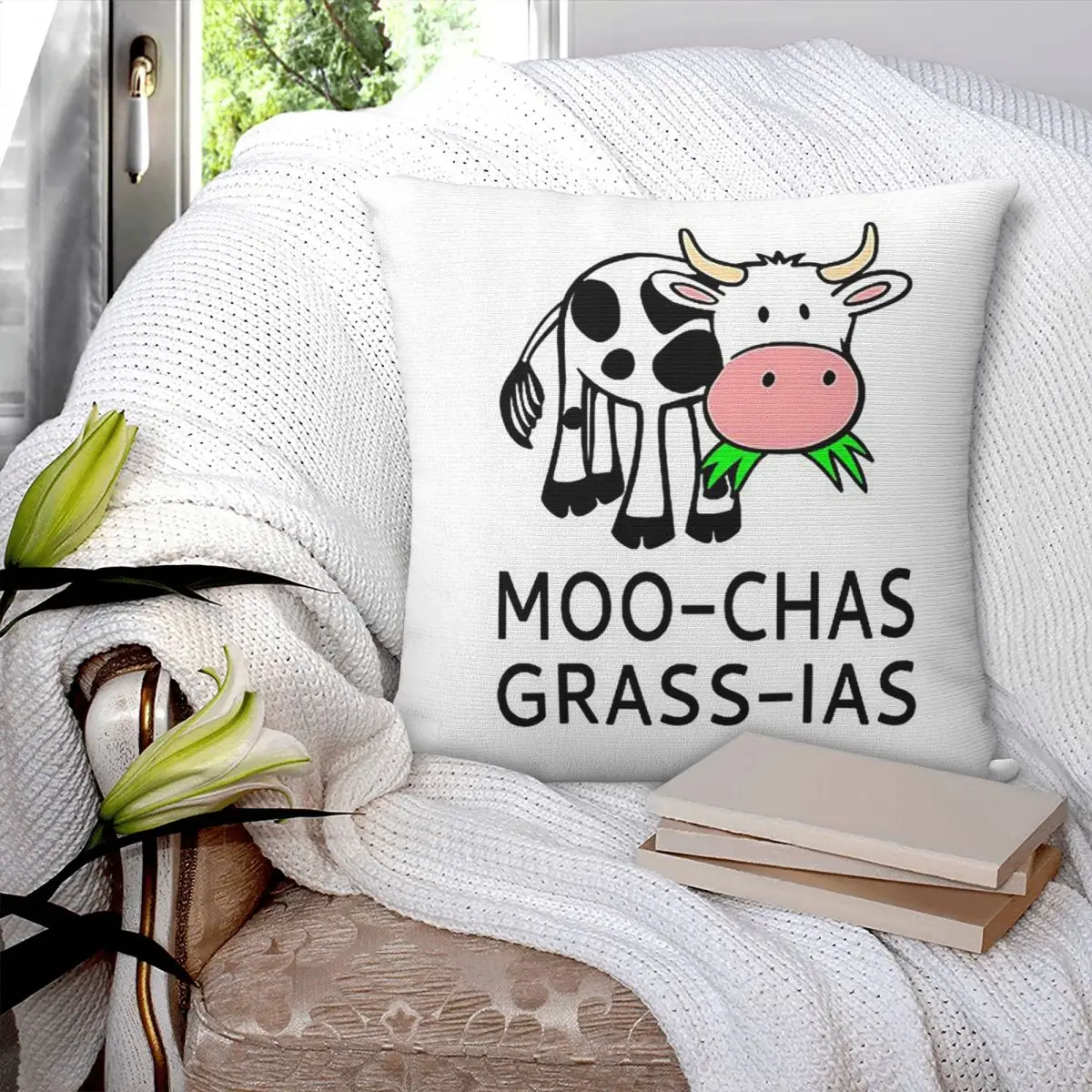 Moo-chas Grass-ias Muchas Gracias Square Pillowcase Pillow Cover Polyester Cushion Decor Comfort Throw Pillow for Home Sofa