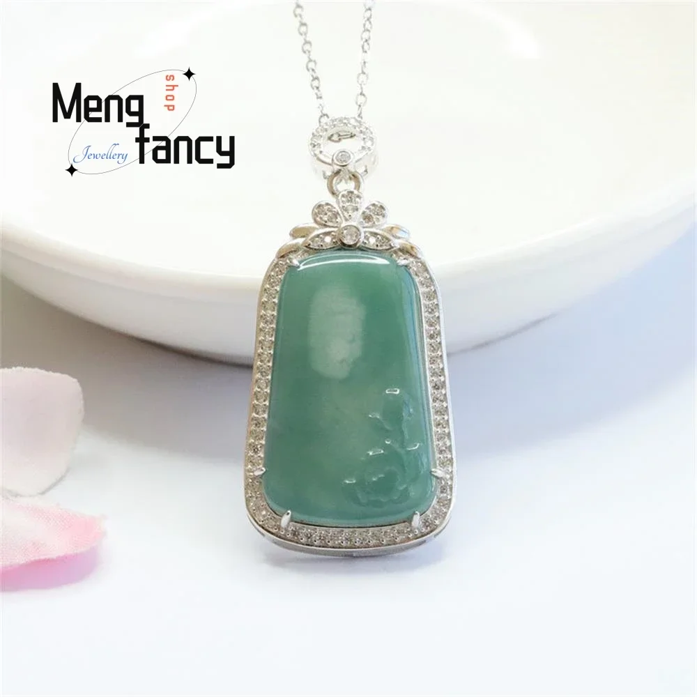 

S925 Silver Lnlaid Natural Jadeite Ice Blue Water Buddha Lotus Pendant Exquisite Elegant Charm High-grade Luxury Quality Jewelry