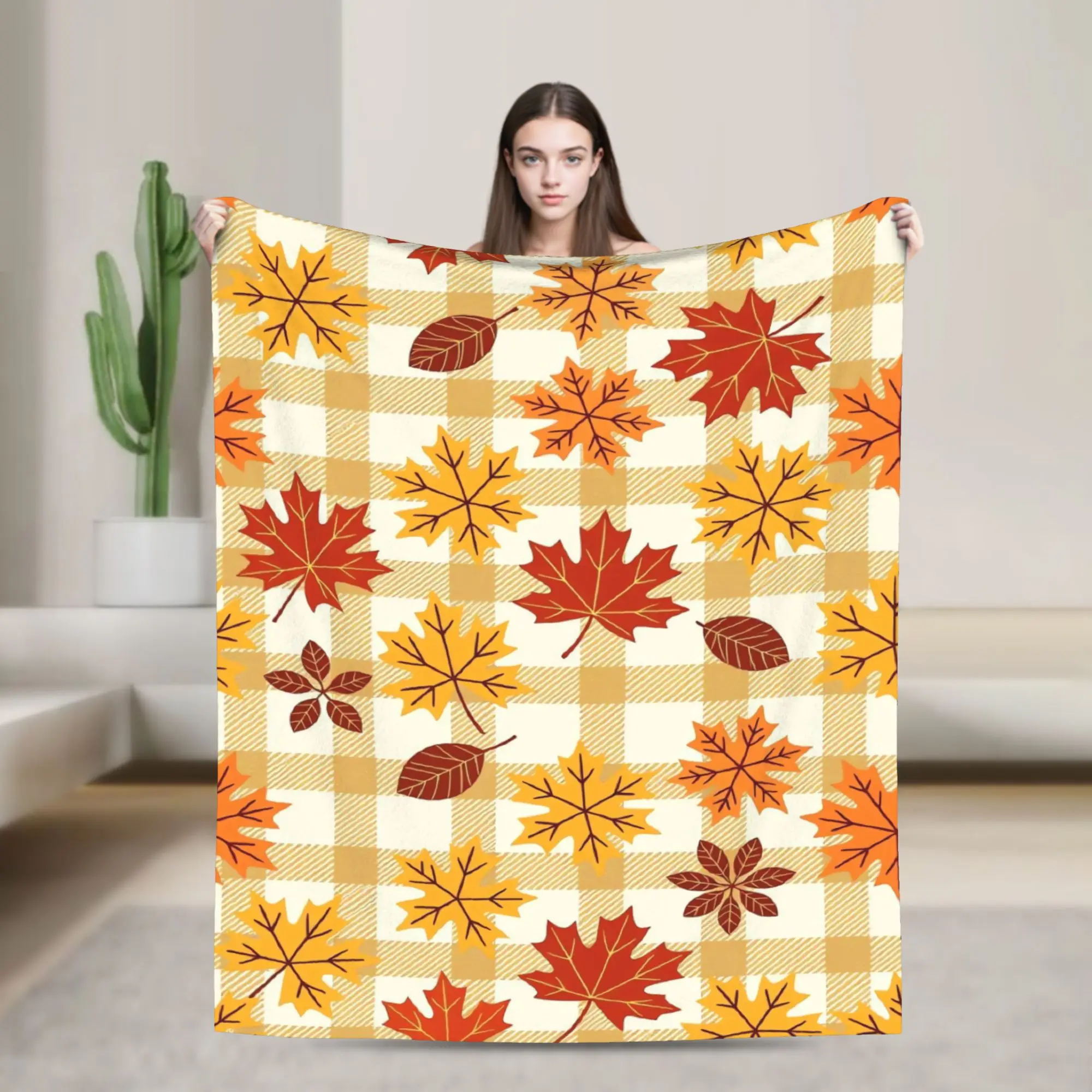 Warm Soft Blanket Travel Autumn Maple Leaf Print Throw Blanket  Flannel Bedspread For Outdoor Fashion Sofa Bed Cover