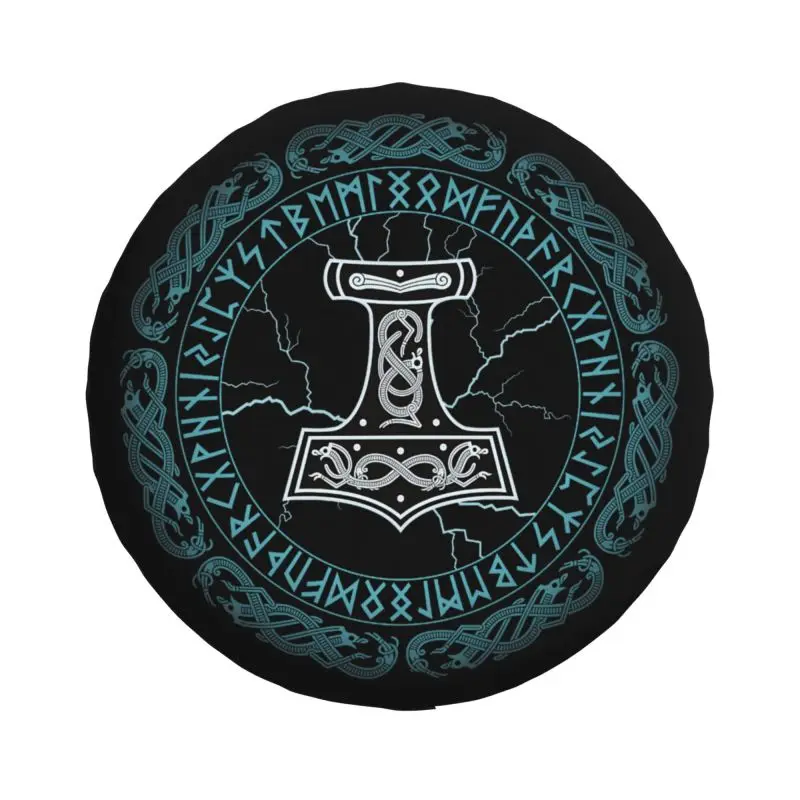 Mjolnir Hammer Of Thor Runes Spare Tire Cover for Grand Cherokee Jeep RV SUV Trailer Viking Car Wheel Protector Covers