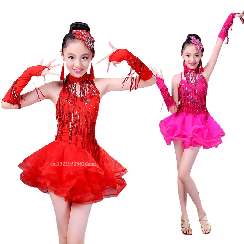 Dziecięca spódnica latynoska cekiny kostium konkursowy dziewczęca sukienka do tańca salsy z frędzlami dziecięce kostiumy do tańca latynoskiego