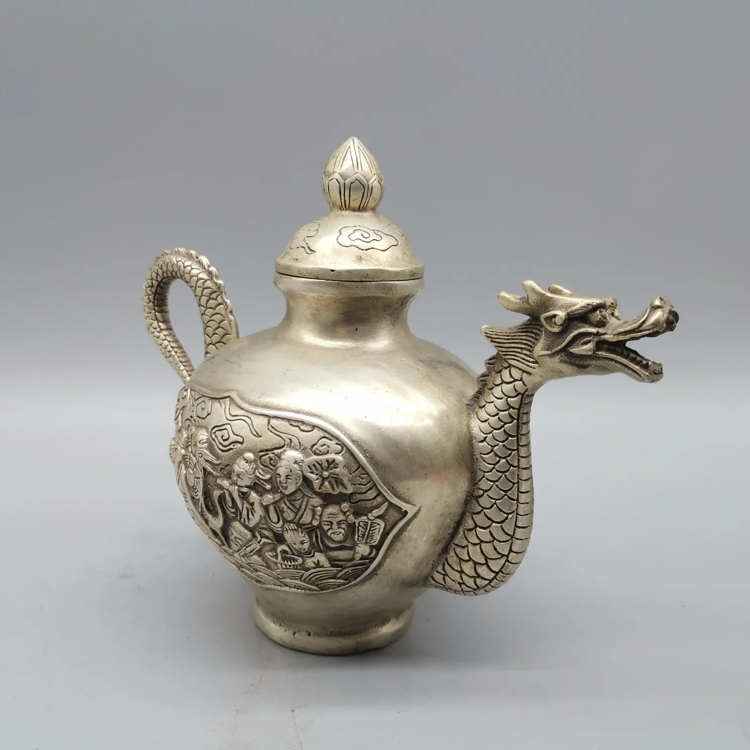 

China collection archaize white copper teapot Eight Immortals crafts statue