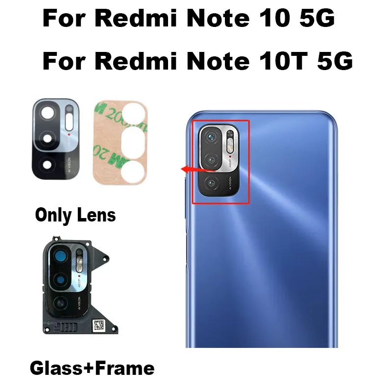 Rear Camera Glass For Xiaomi Redmi Note 10 10T 5G Back Glass Lens With Frame Glue Sticker Adhesive M2103K19G M2103K19C