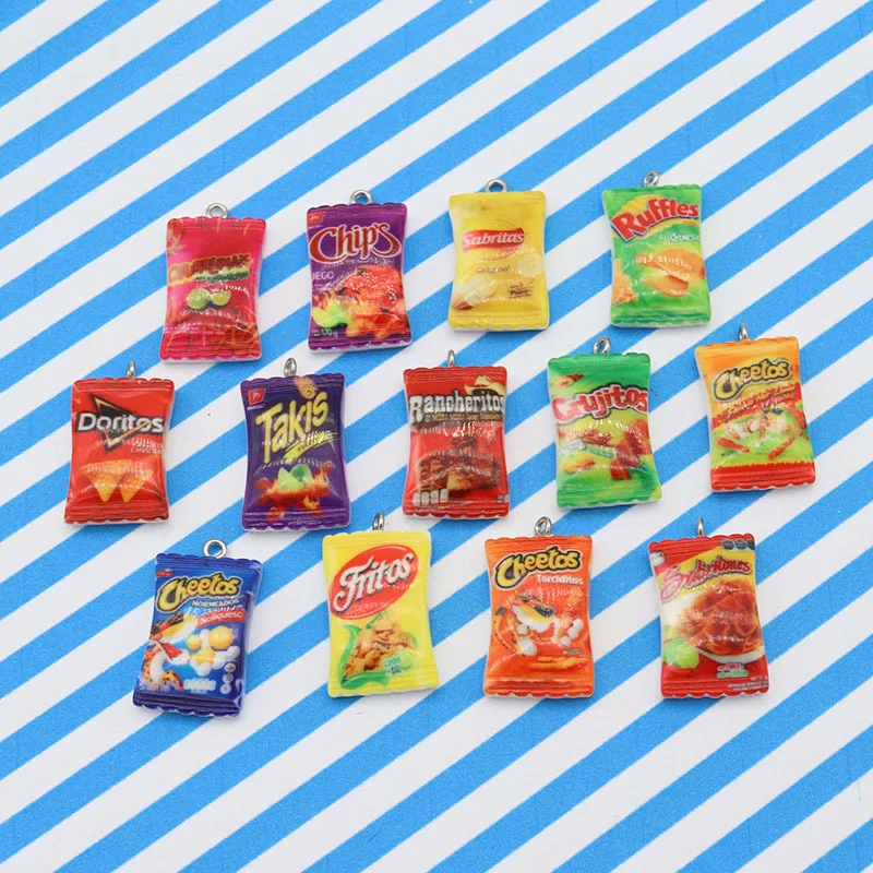 10Pcs Mini Kawaii Simulated Snack Bag Resin Charms for Earrings Keychain Pendants AccessoryMaking DIY Crafts Jewelry Making