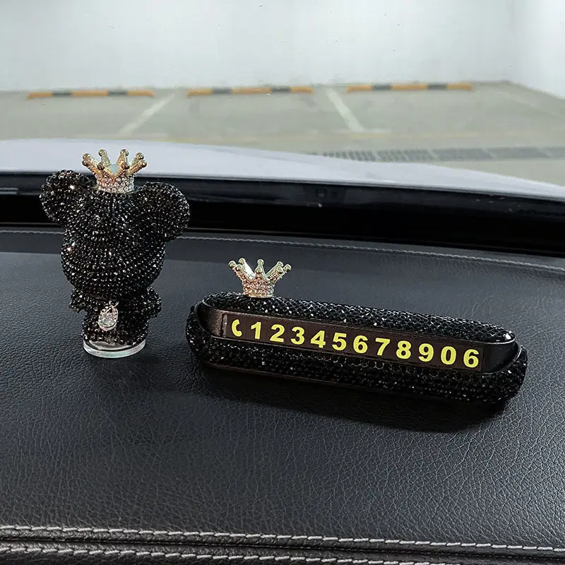 Creative Crown Rhinestones Temporary Car Parking Card Phone Number Card Plate Telephone Number Card Crystal Flower Car Stickers