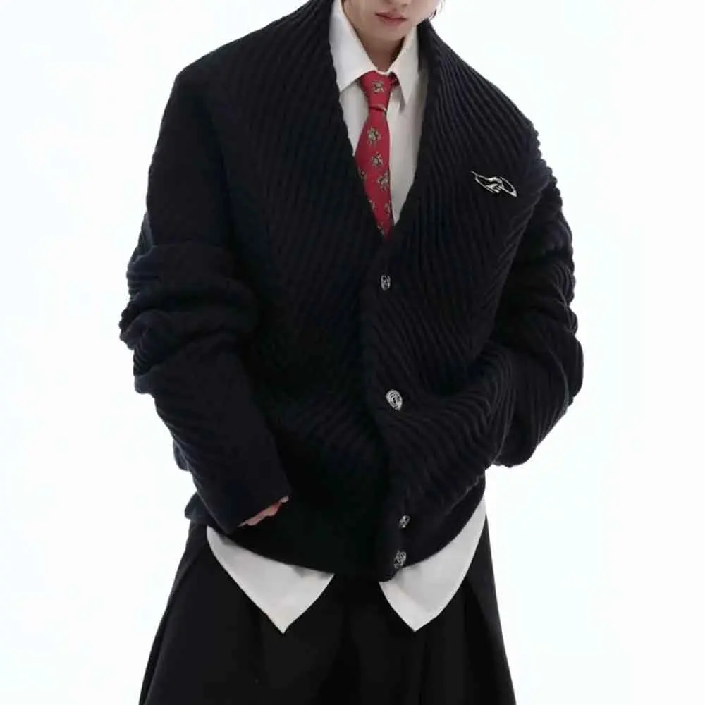 

Winter Male Solid Color Long-Sleeved Sweater Cardigan American Retro Fashion Trend High Street Loose Casual Niche Men's Top 2025