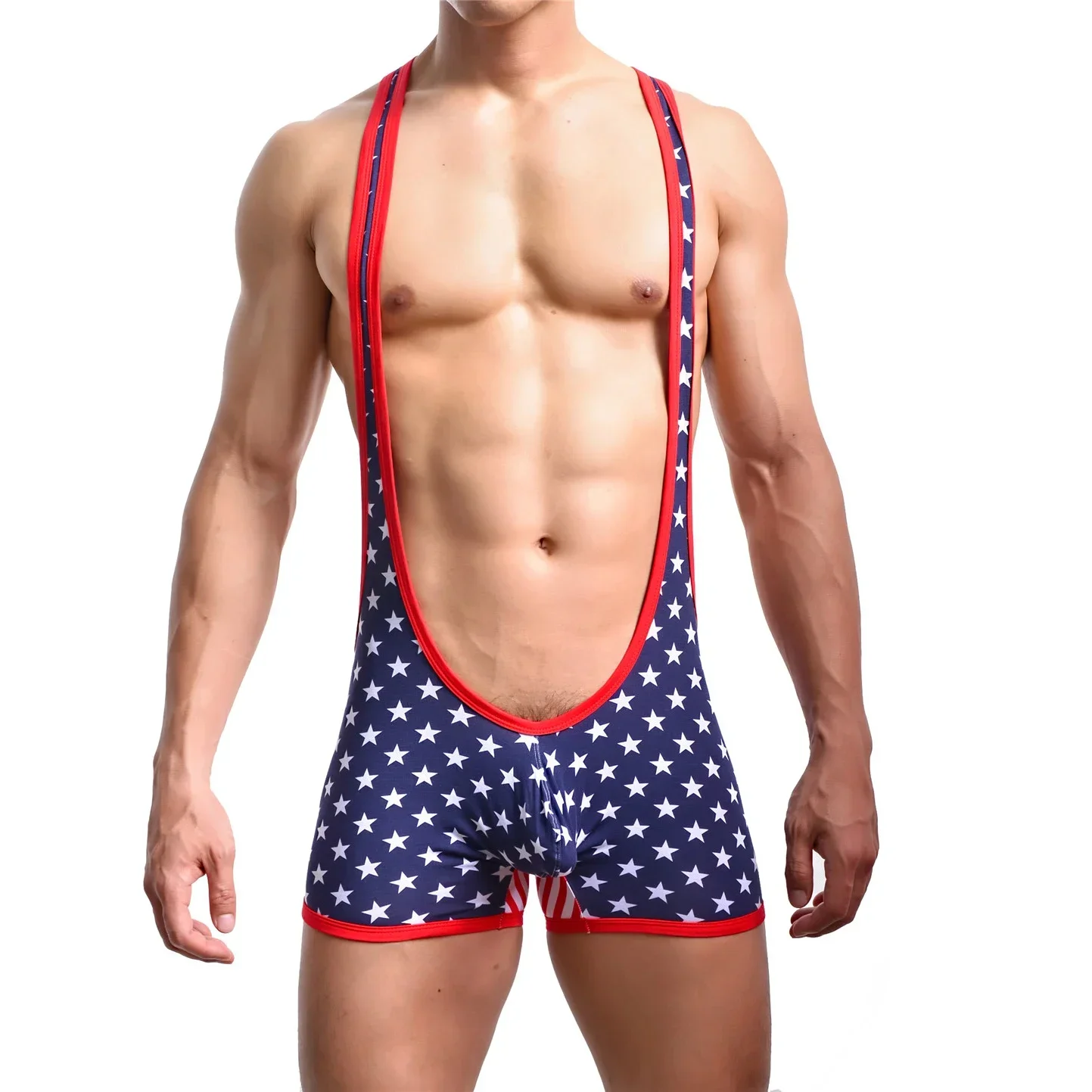 Macacão estampado com bandeira americana masculina, camiseta sexy, maiô leotards, roupa íntima, singlet wrestling, bodysuits boxers, moda