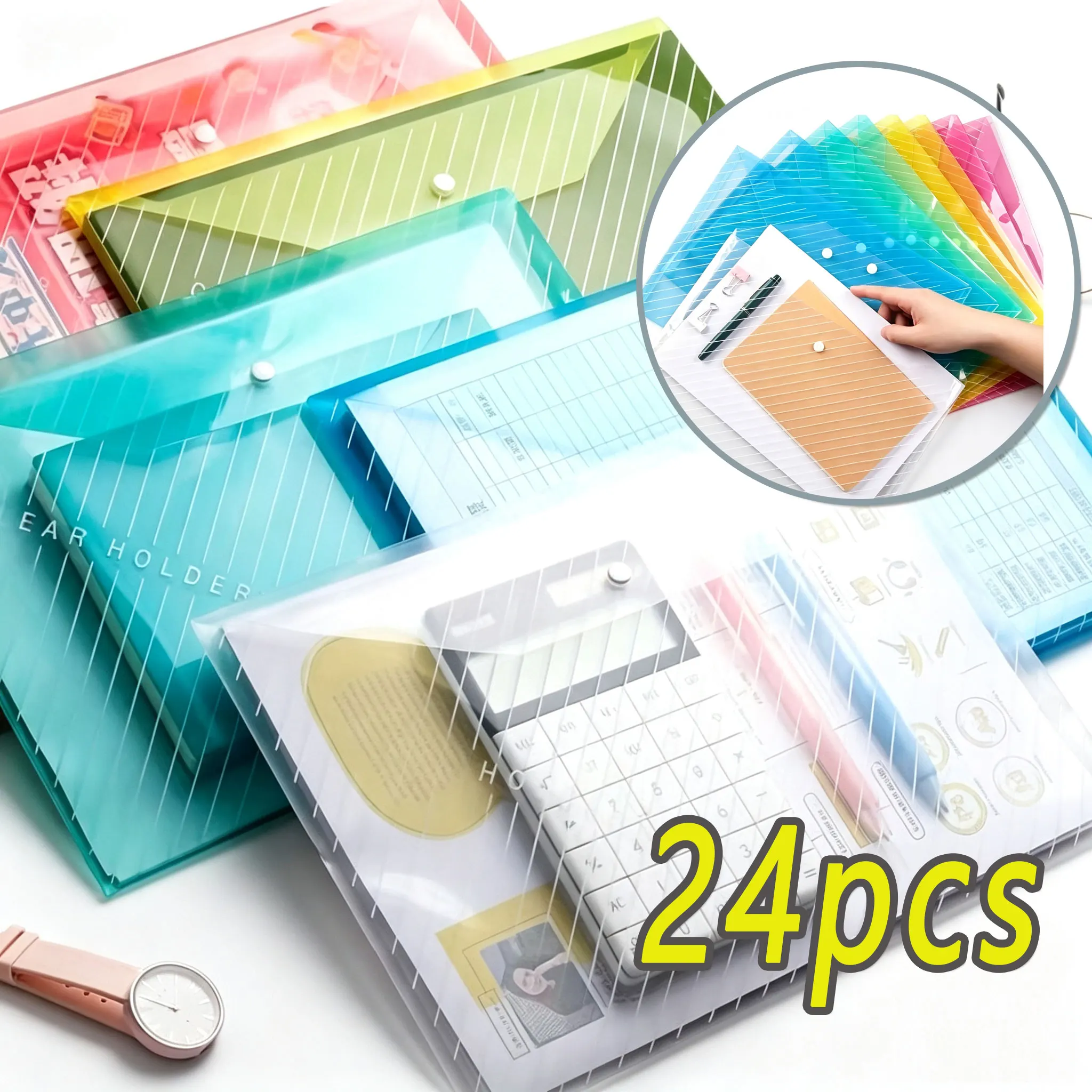 3-24pcs A4 Transparent File Bag Plastic Documents Filing Storage Bag Student Organizer Information Pocket Folders Stationery