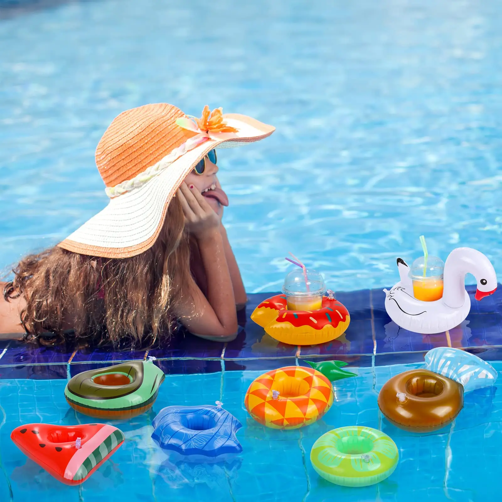 Portavasos flotante para bebidas de 49 estilos, decoraciones de fiesta en la piscina de verano, posavasos inflable de playa Hawaiana para niños, suministros de favores