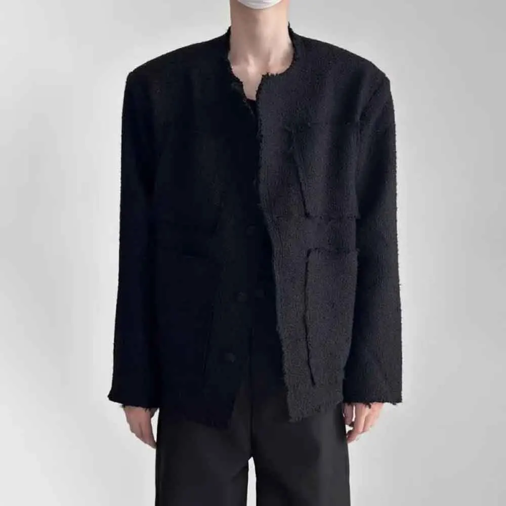 

Mens Autumn Jacket Raw Edge Knitted Casual Jacket Streetwear Fashion Versatile Outdoor Trendy Long-Sleeved Top Men'S Clothing