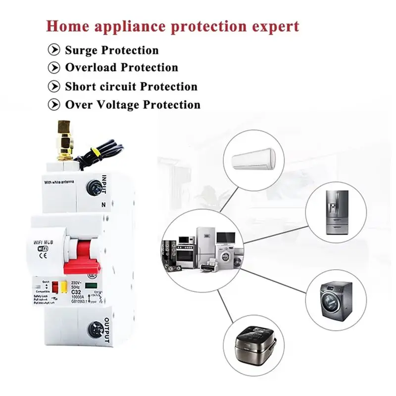 ABKQ-Wifi Circuit Switch Smart Breaker 25A 1P Remote Control Timing Switch Delay Automatic Lock Intelligent Recloser