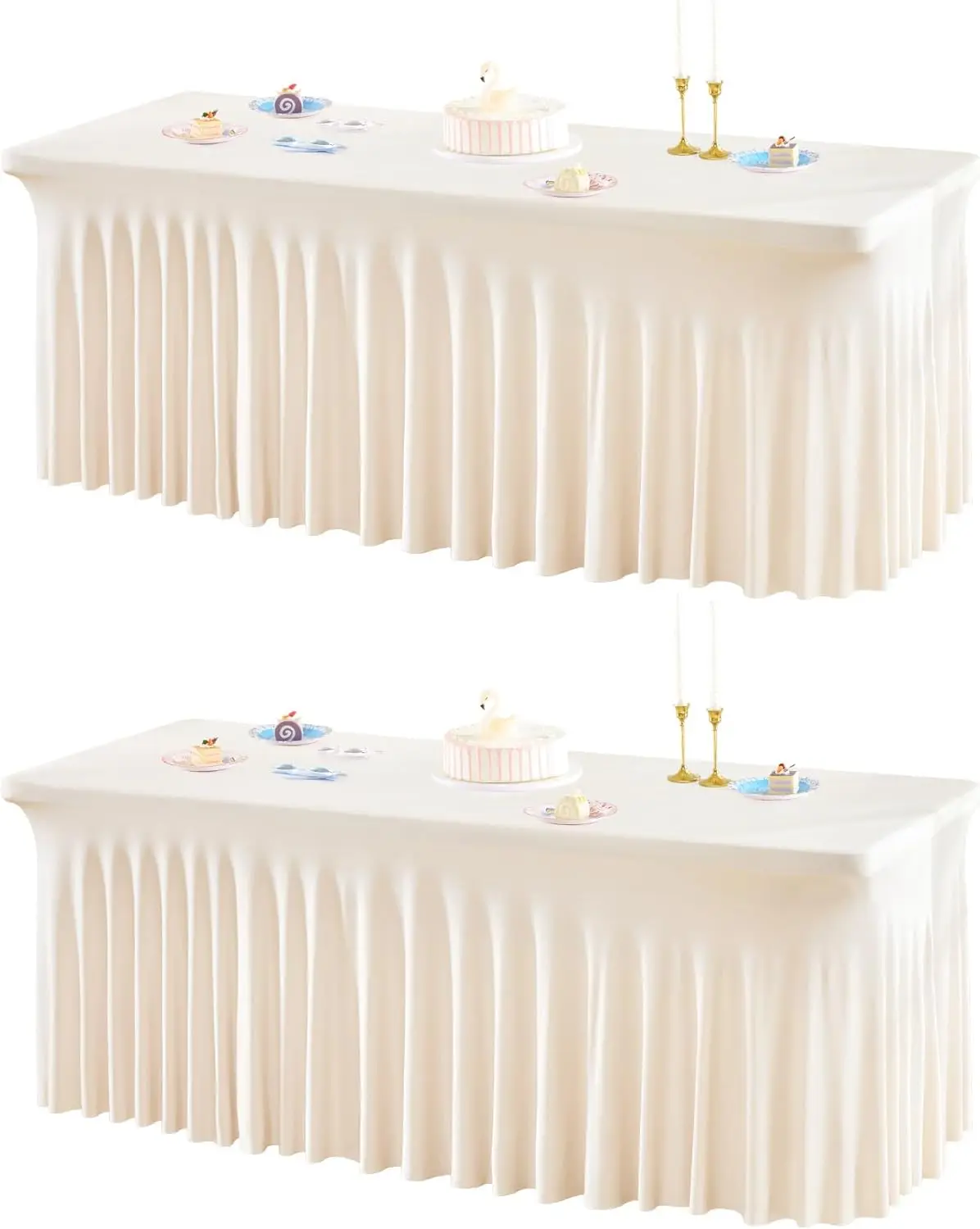 

2 комплекта скатертей из спандекса цвета слоновой кости для прямоугольных столов длиной 6 футов, без складок, эластичные чехлы для столов 6 футов, стрейч-скатерти.