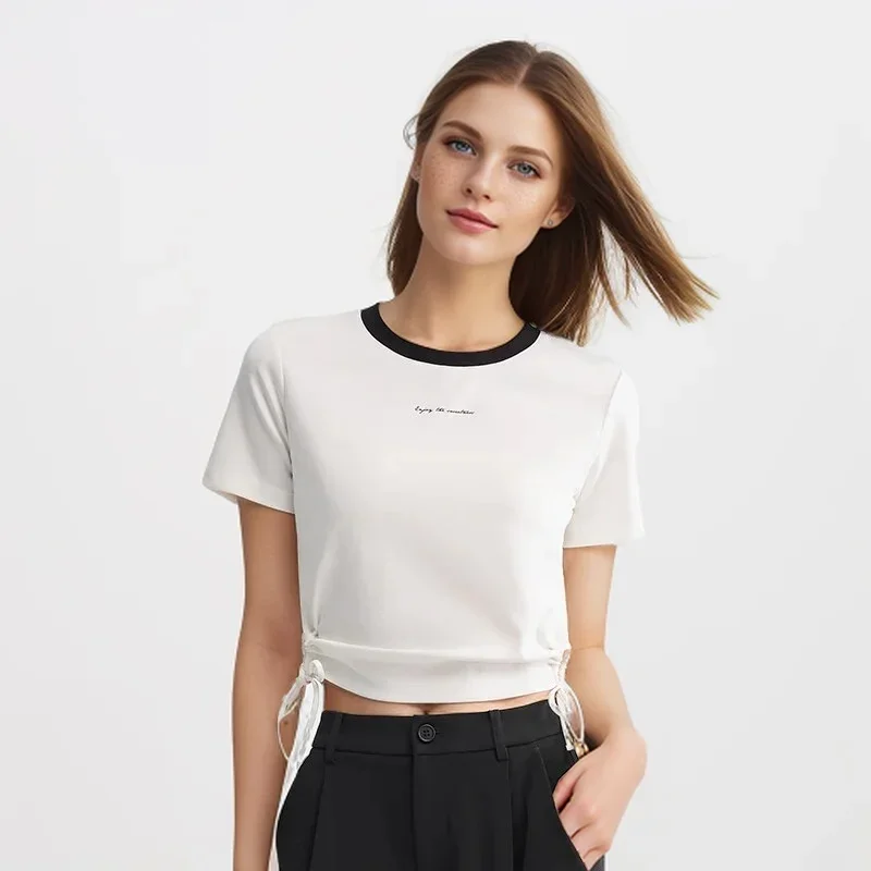 Semir Short-Sleeved T-Shirt Women Short And Simple Letter Print Color-Blocked New In 2024 Summer