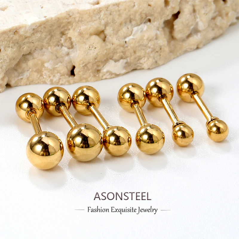ASONSTEEL Kpop Size 3/4/5/6/7mm Round Ball Stud Earrings For Women Men Stainless Steel Screw Piercing Earrings Minimalist Metal