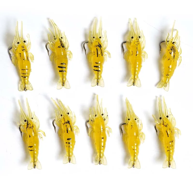 

50PC 30PC 20PC 10PC Shrimp Bait With Barb Hook Luminous Crankbait Prawn Lure Grass Shrimp Glow-in-the-dark Artificial Wobbler