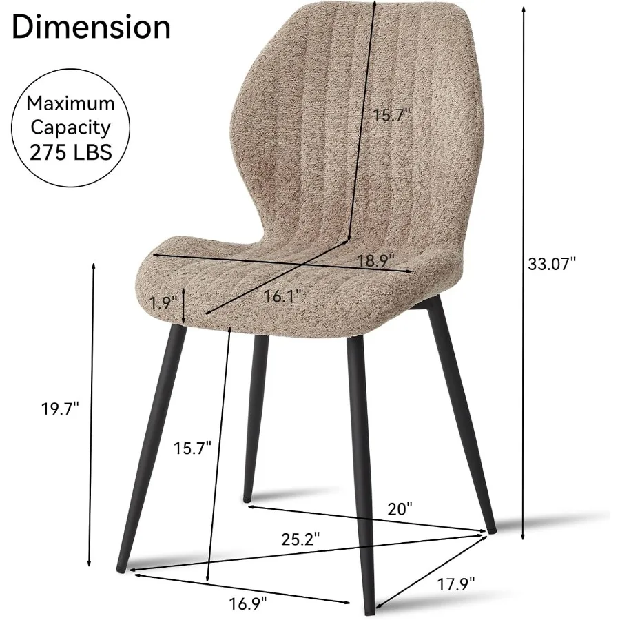 مجموعة كراسي تناول الطعام من Boucle مكونة من 4 كراسي مطبخ منجدة حديثة وبسيطة مع ظهر محيطي وأرجل معدنية باللون البني #3