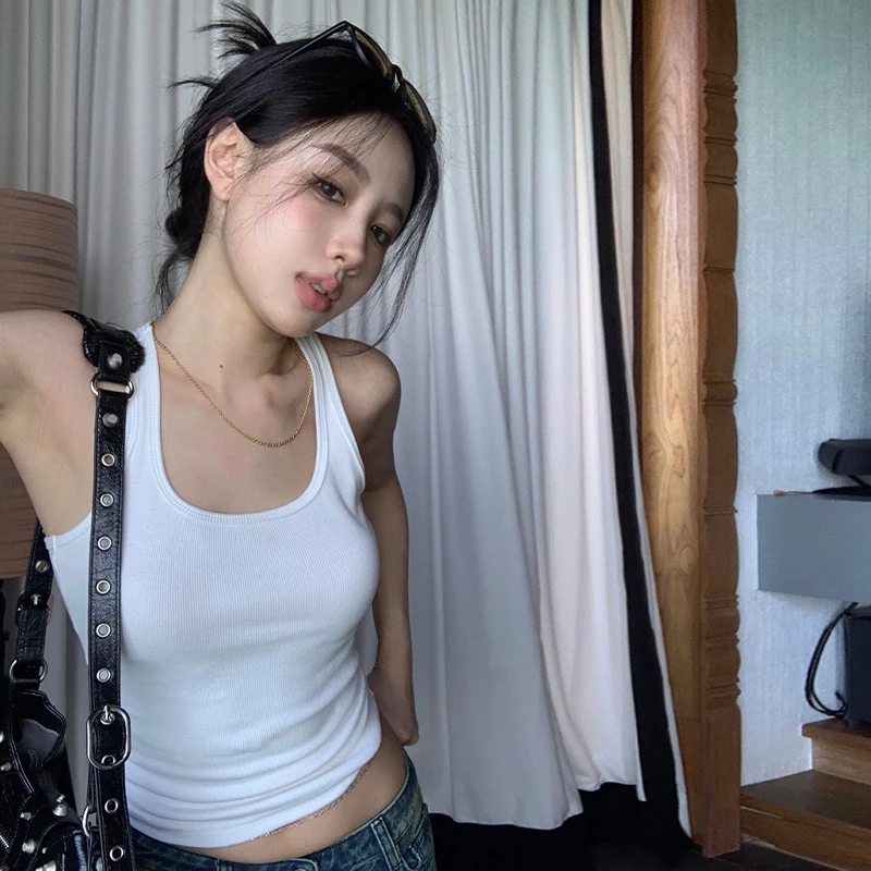 

Fashion Solid Color U-neck Racerback Vest Women's Sexy Y2K Sleeveless Slim Tank Top
