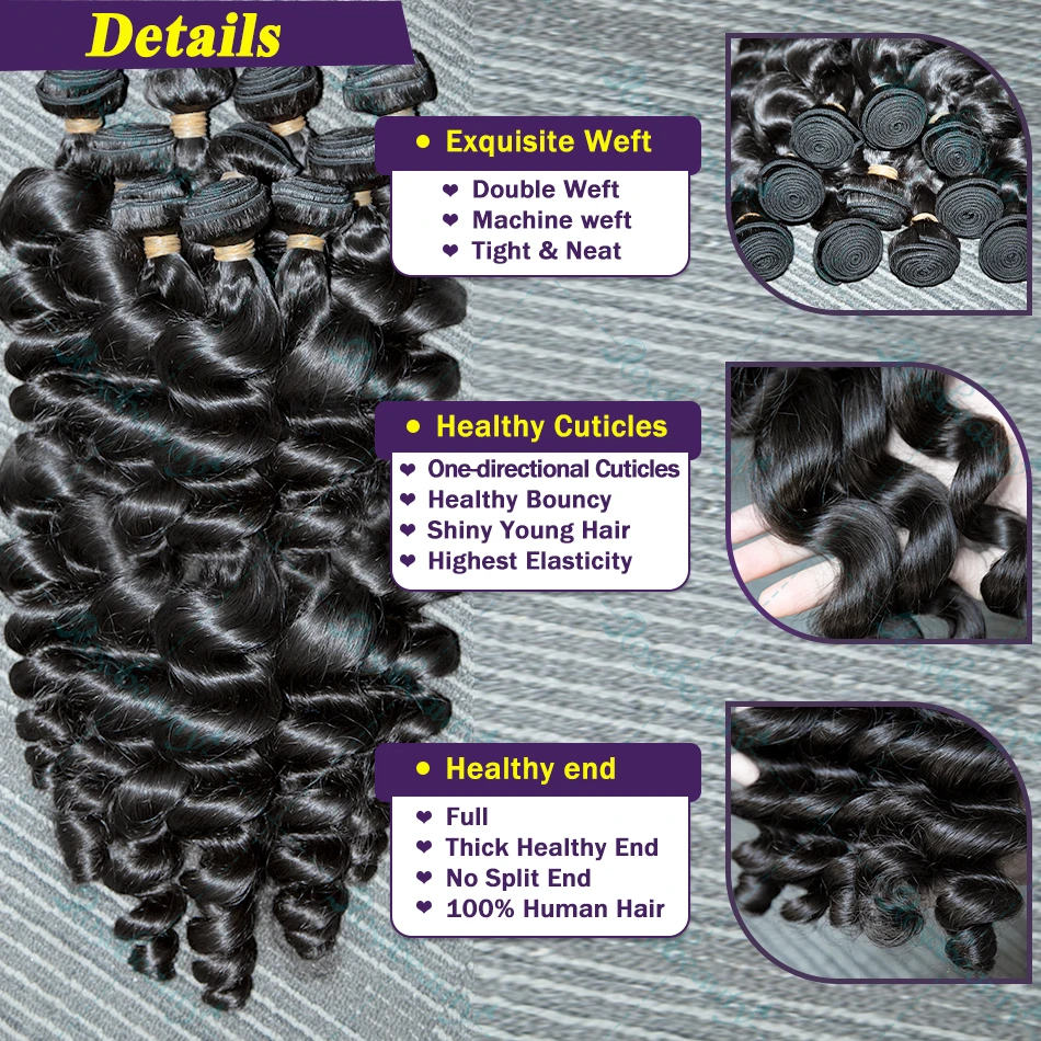 Rosabeauty Loose Deep Wave Bundles Human Hair 30 38 40 Inch Human Hair Bundles Loose Wave Weave Bundles Can Be Dyed and Bleached