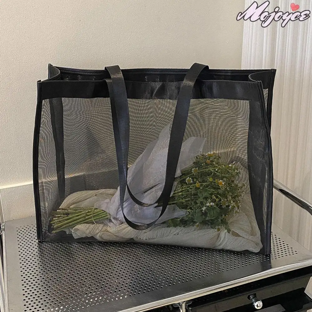 

Fashion Shoulder Bag Large Capacity Mesh Totes Bags Solid Color Top-Handle Handbag Transparent All-match for Beach Swimming
