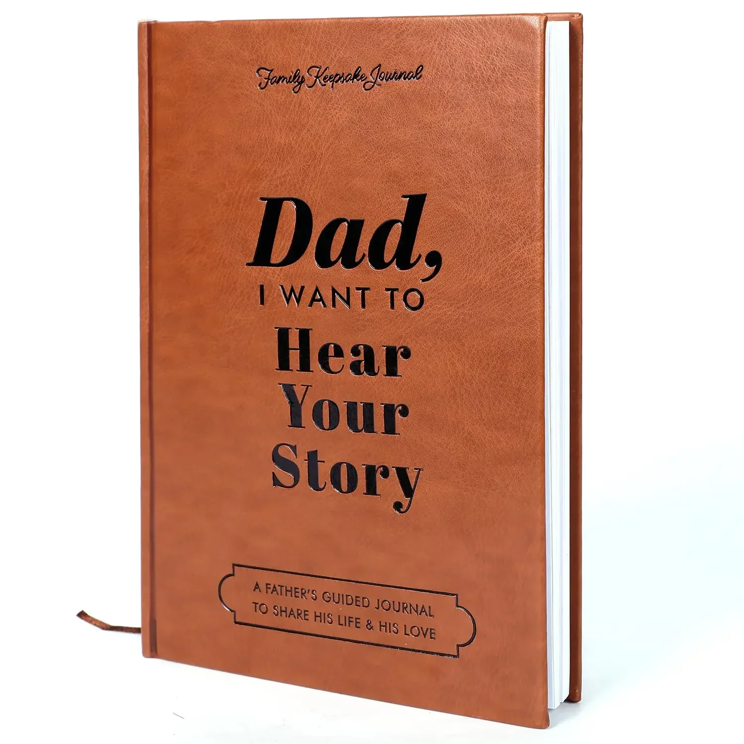 

Dad, I want to hear your story: Father's Day Leather gift wrap hardcover, Gold gilded page edge, Guide Diary to share his love