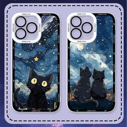Starry Night Black Cat Phone Case For Xiaomi Redmi Note 13 12 11 Pro Plus 4G 5G 12S 11S 10 10S 9 9S 8 13C 12C 10C Silicone Funda