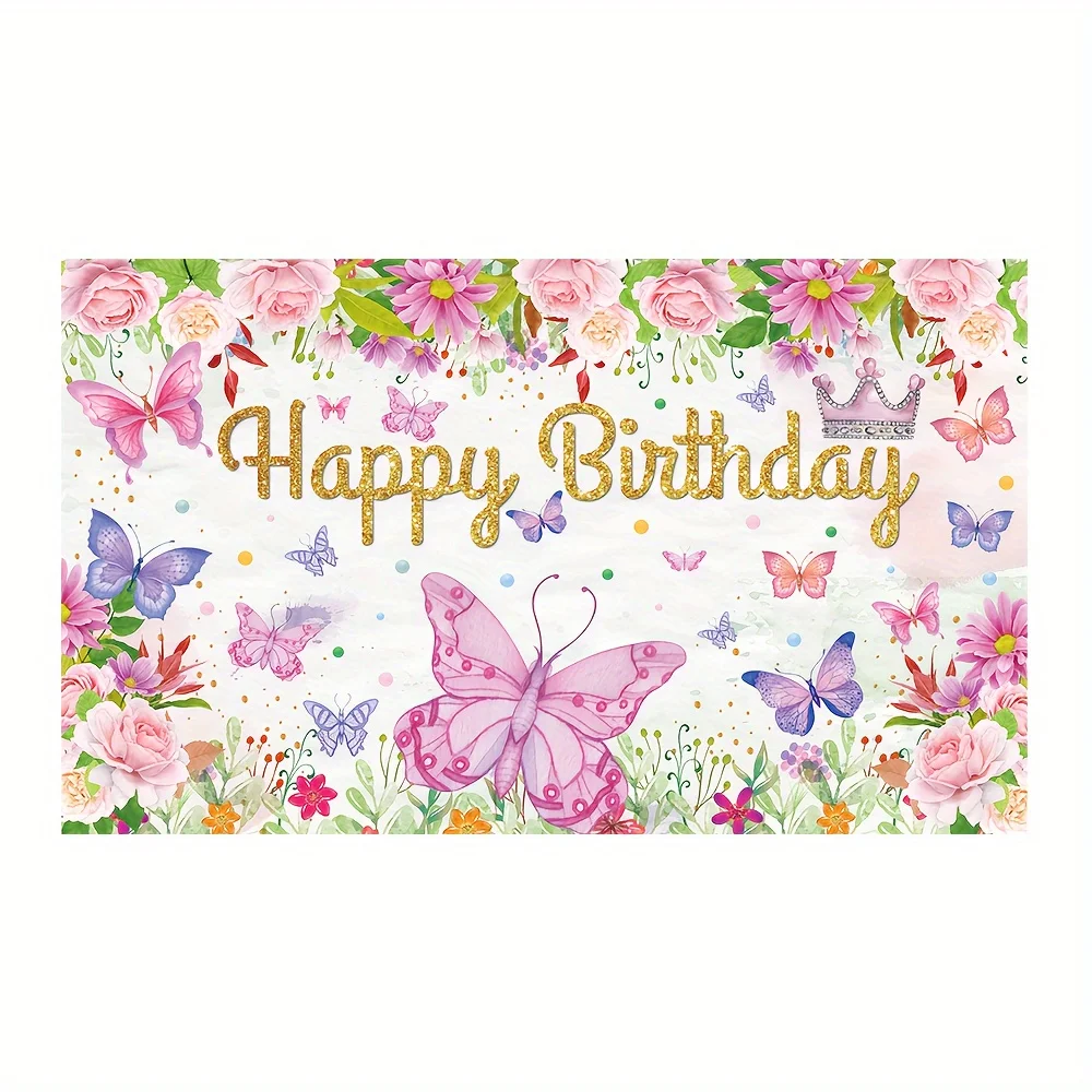 Colorful butterfly birthday party decoration background, spring themed celebration event background banner decoration