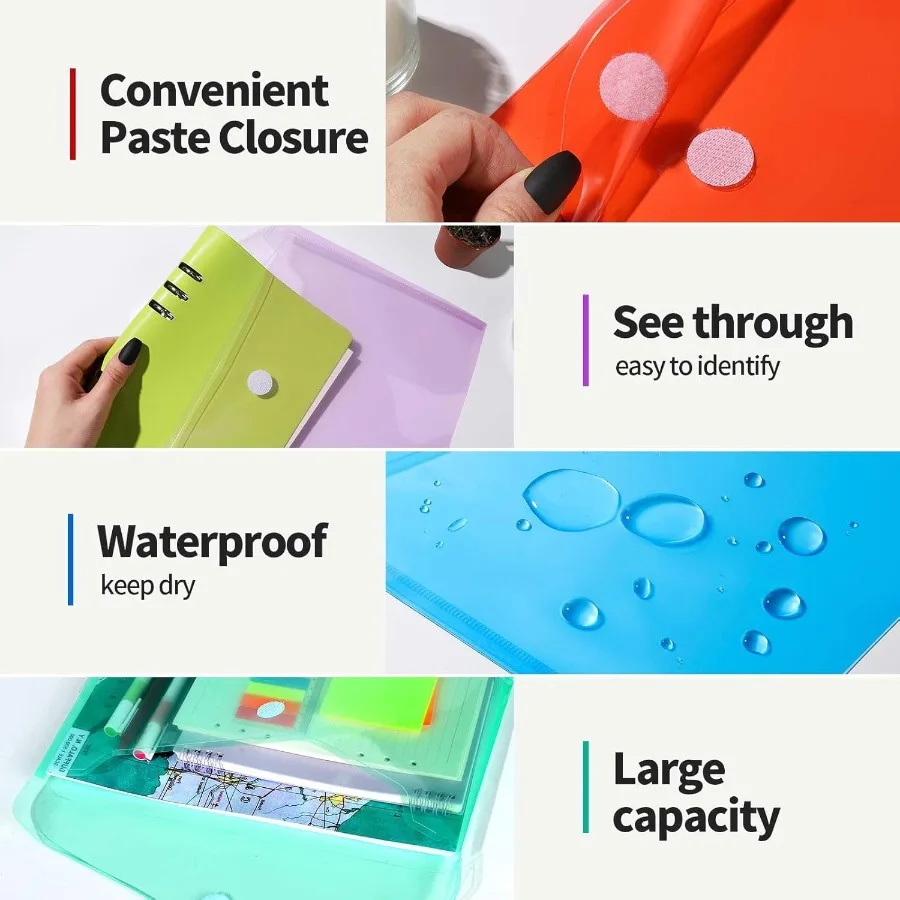 مجلدات الملفات البلاستيكية للمستندات 6 قطع مظاريف بلاستيكية قابلة لإعادة الاستخدام مجلدات الملفات الواضحة أكياس الملفات حامل المستندات حجم A4 #4