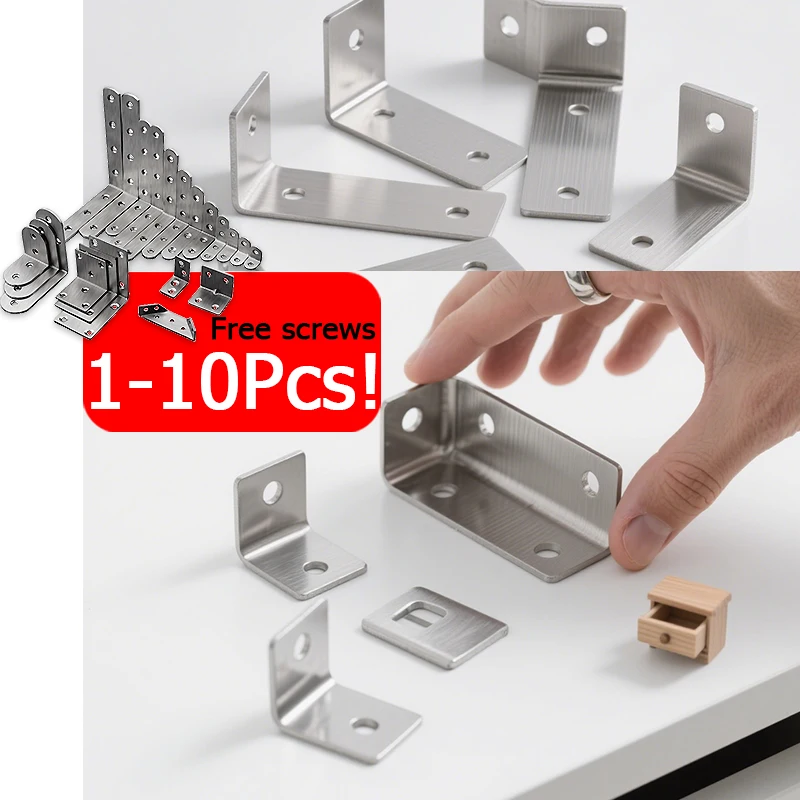 Stainless Steel Corner Brackets L&T Type Silver Right Angle Fixed Iron Plate Bracket Suitable for Drawer and Wooden Furniture
