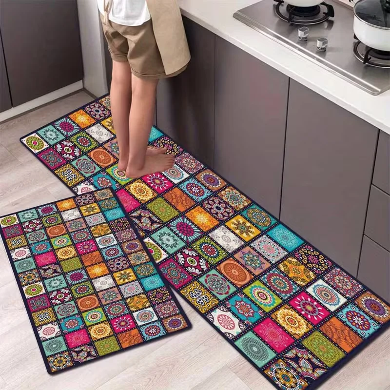 Moderne, minimalistische Küchenteppiche, Vintage-Mandala-Druck, rutschfester, weicher Flurteppich für Zuhause, Esszimmer, Bar, Kücheneingang