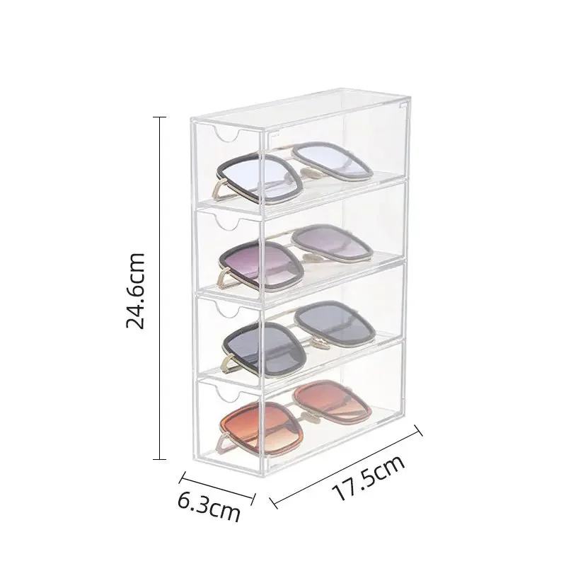 Acrylic Glasses Case Can Be Stacked with Four Layers Desktop Sunglasses Display Box Dust-proof Stationery Drawer-type Organizer