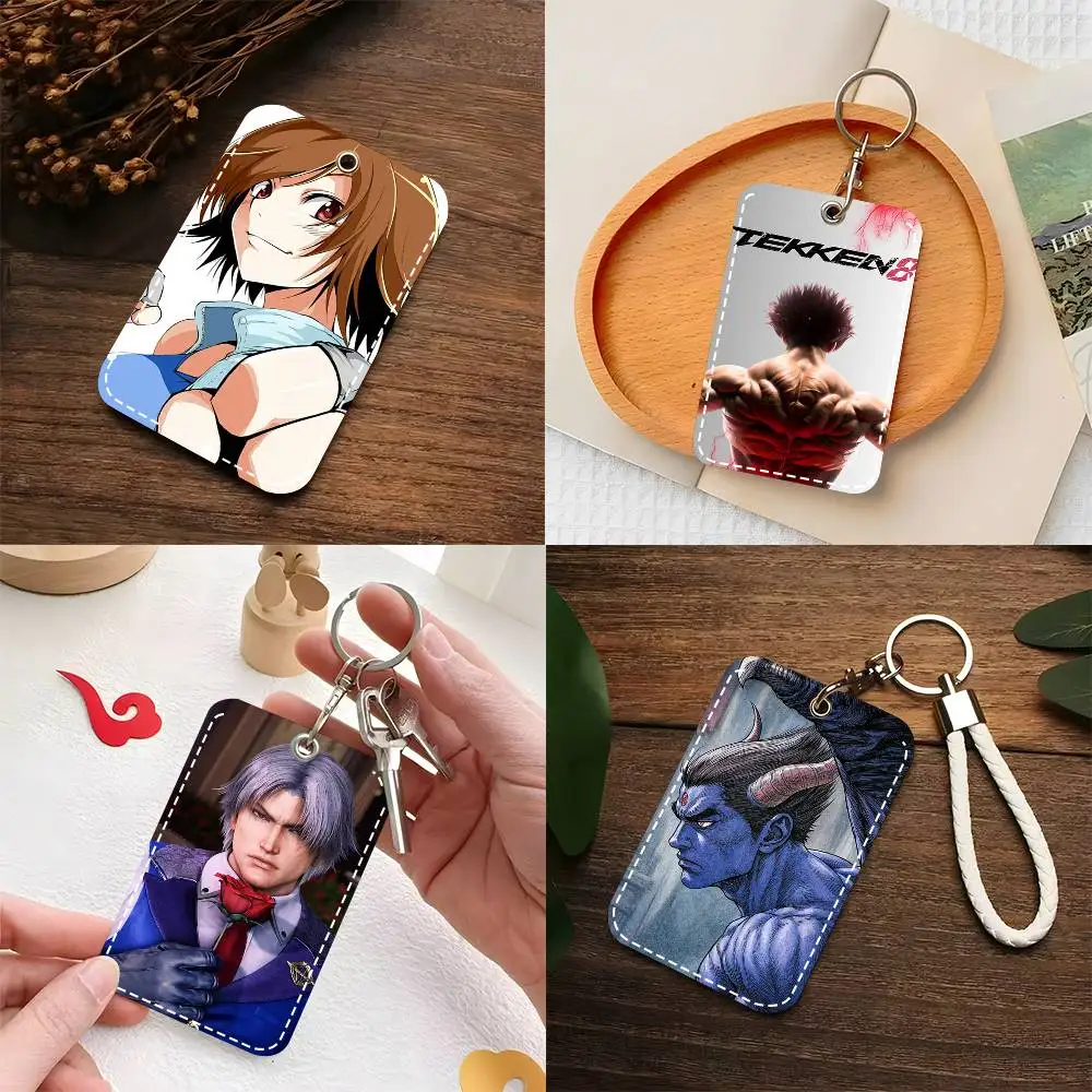 1 unidad TEKKEN Anime Estuche para Tarjetas de Acceso de Cuero con Llavero y Anillo para Llaves
