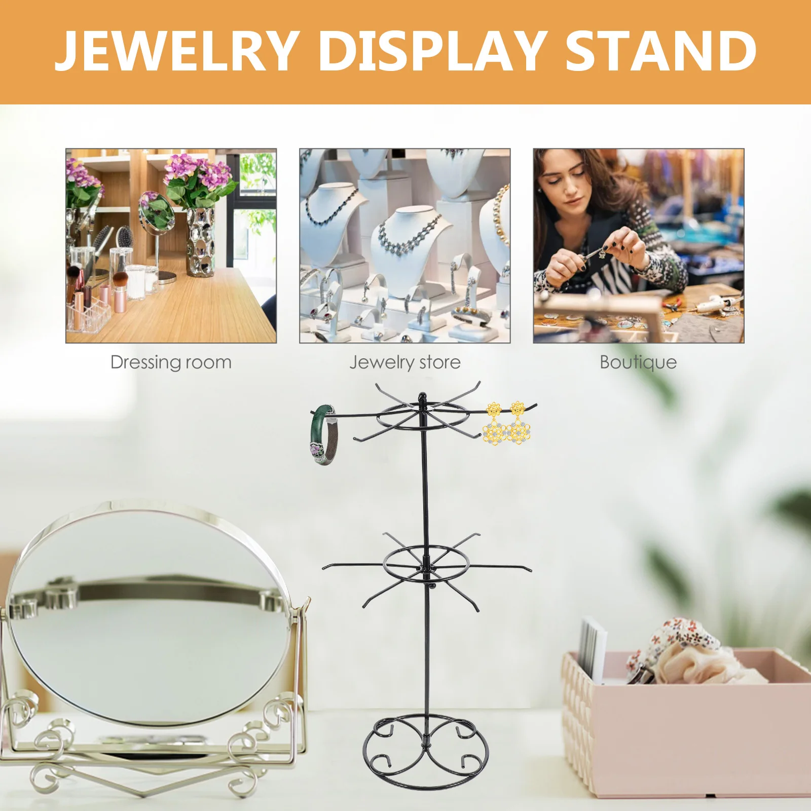 

Портативный вращающийся держатель для ювелирных изделий из кованого железа, прочное ожерелье, браслет, подставка-органайзер, домашняя безопасность, подарок на день матери