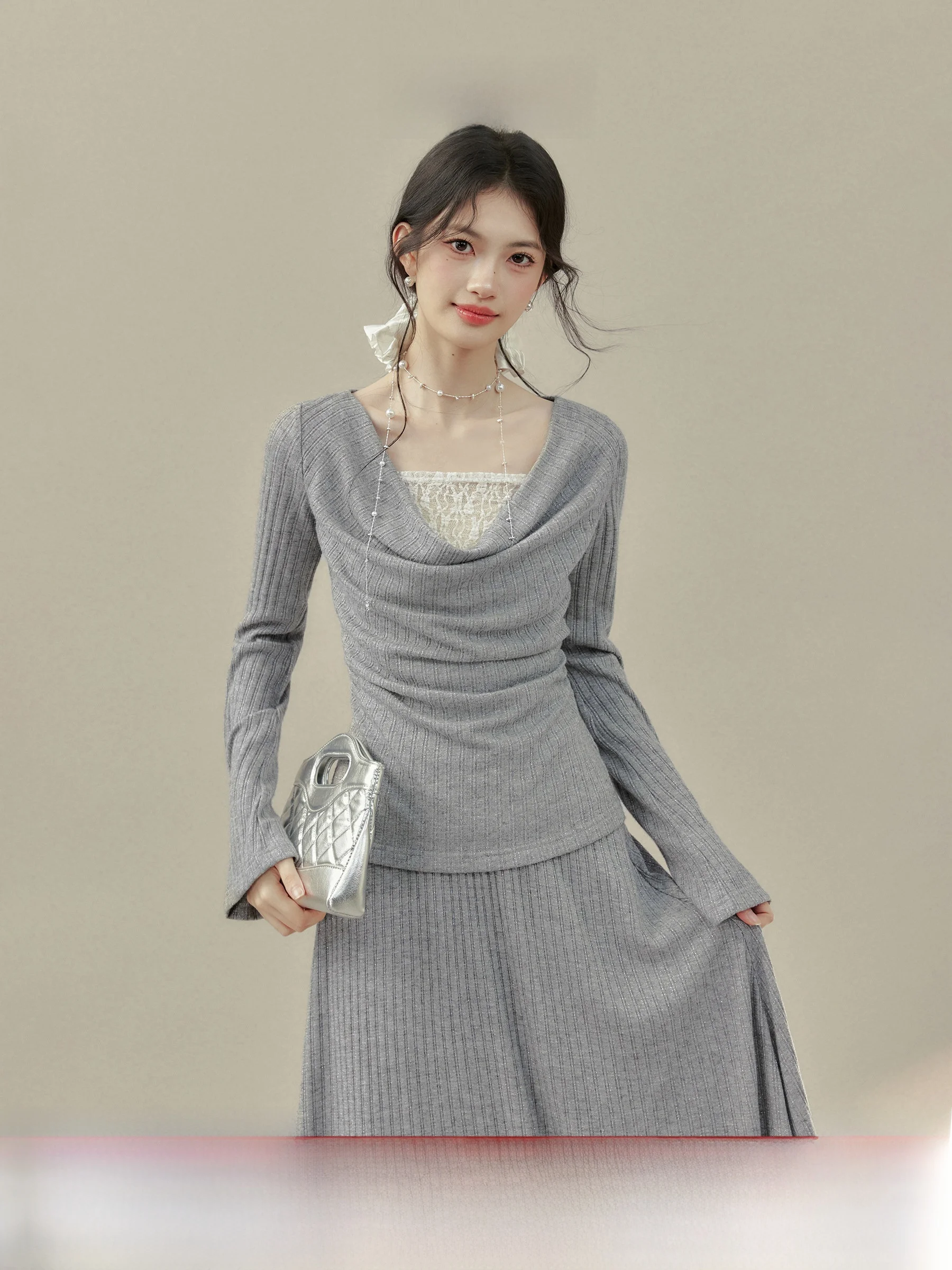 

ay Lace ter Ne Splice Top And Skirt Two-Piece Set plus Size Women's Faion Spring Collection by Yang Xue