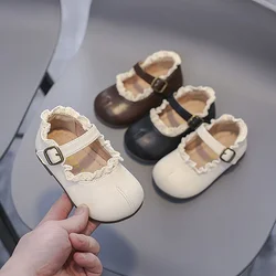 Spring Autumn Baby Girls Leather Shoes Children Lace Party Princess Shoes Non-slip Soft Sole Toddler Kids Lightweight Shoes