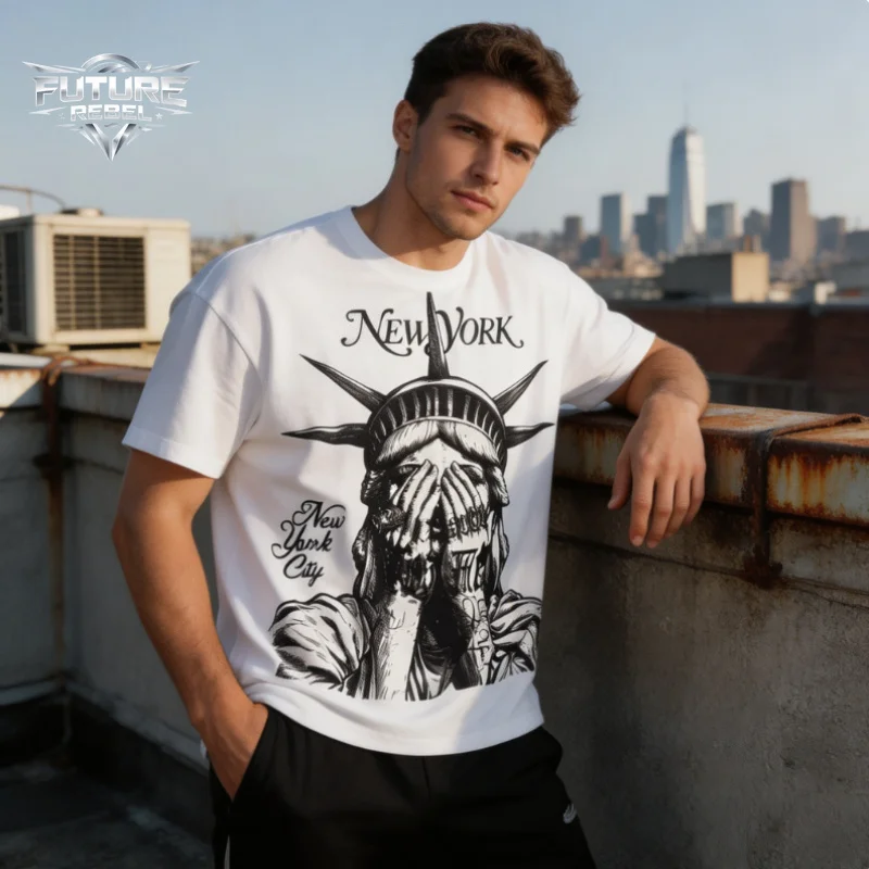 Unisex Y2k Streetwear Men Short Sleeve Tshirt Liberty American Print Oversized Crewneck Casual Summer Hip Hop Retro Graphic Tops