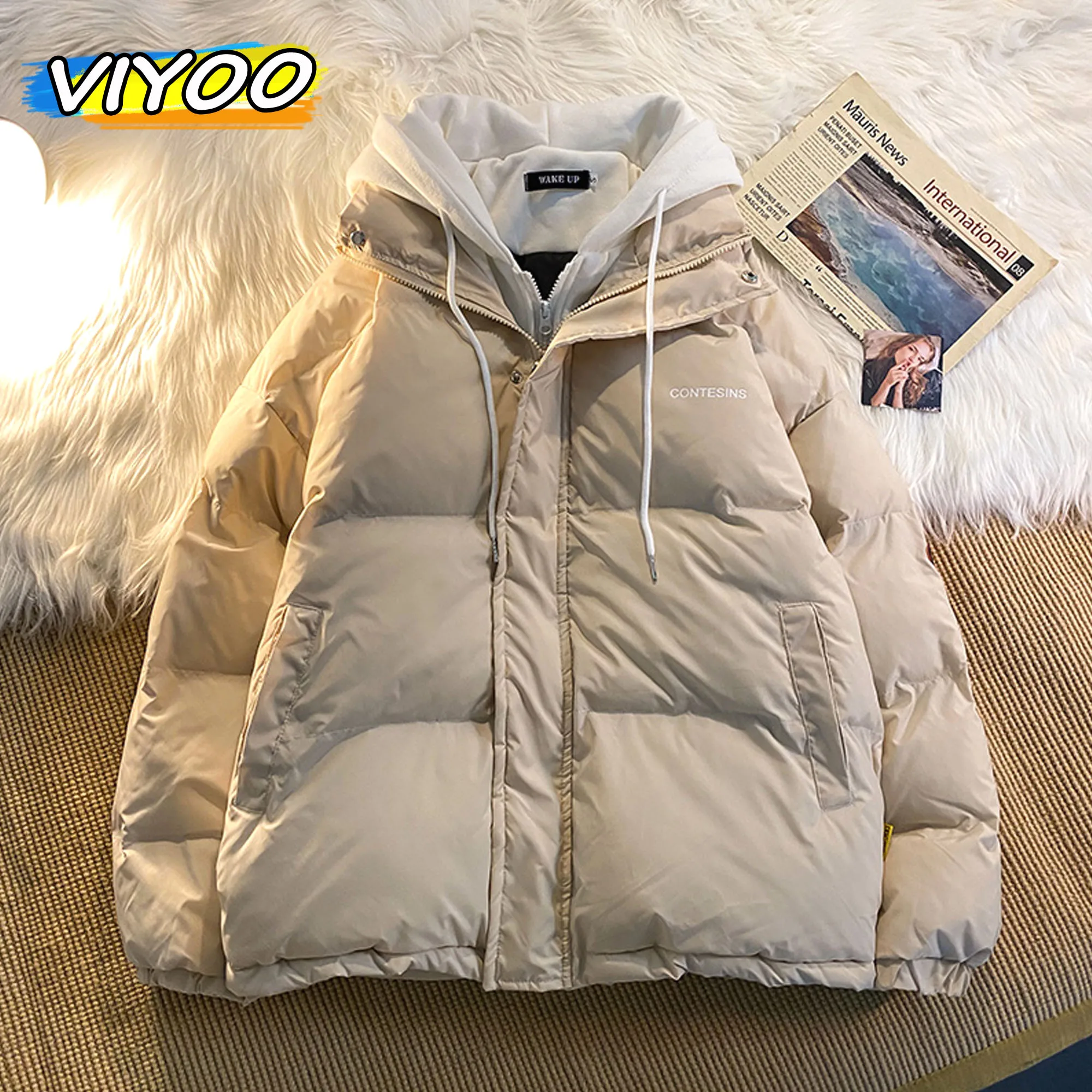 Doudoune à capuche zippée rétro pour hommes, manteau d\'optique d\'hiver, vêtements rembourrés en coton, parkas de rue, nouvelle tendance américaine,