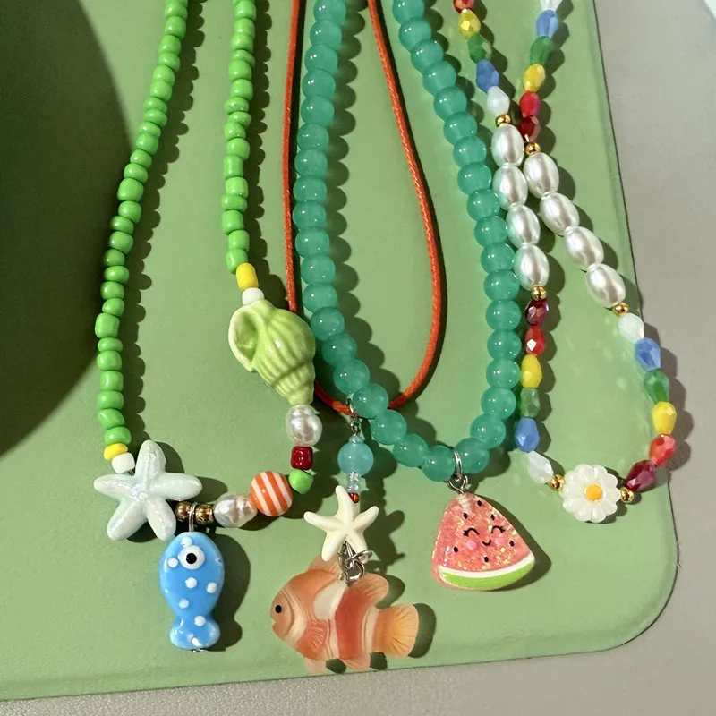 Verano lindo Harajuku dibujos animados fruta tomate fresa cerámica pez colgante cuentas gargantilla collar encanto Y2K joyería accesorio regalo