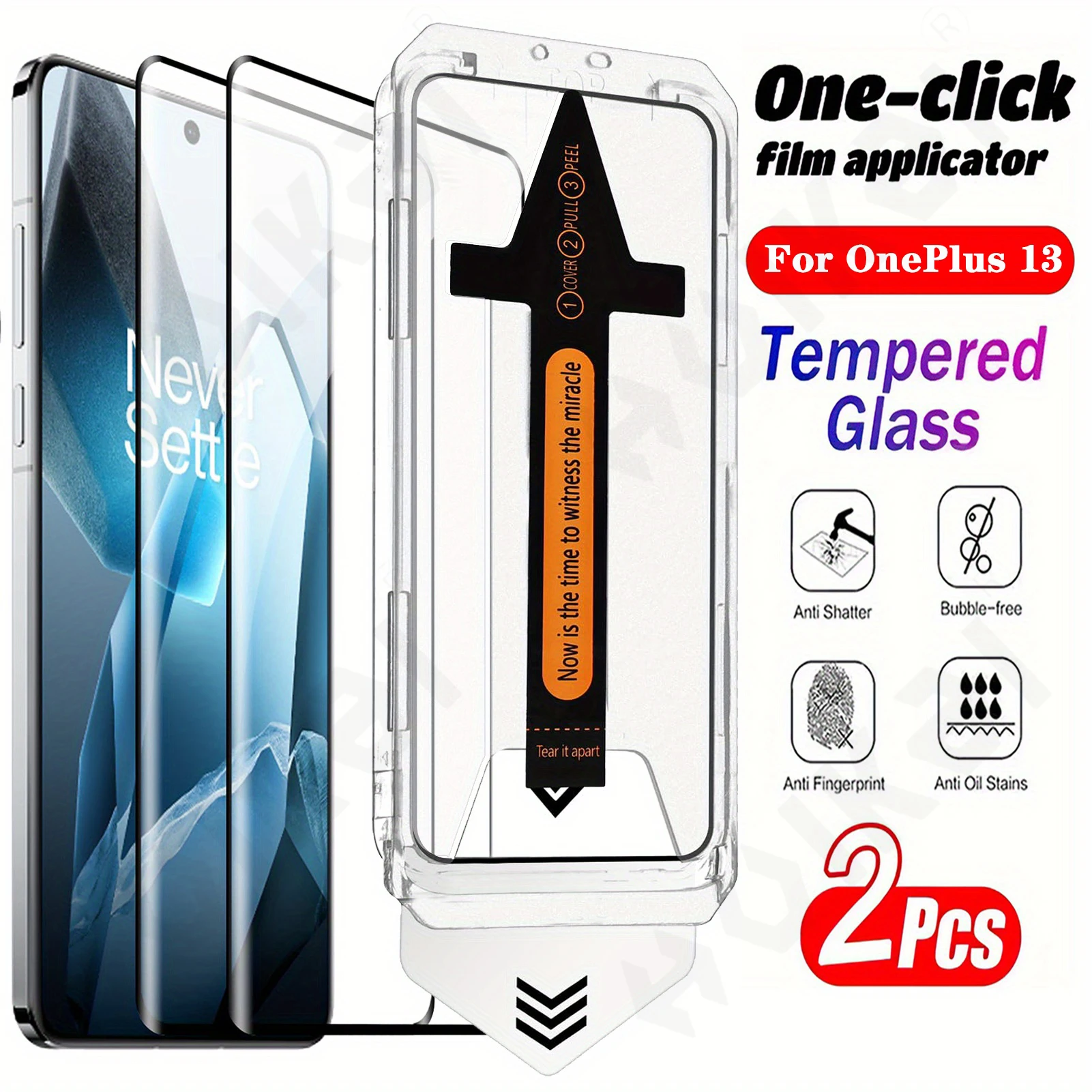 2 Pack For OnePlus 13 Tempered Glass Screen Protector Auto Dust-Elimination Bubble Free HD Clear