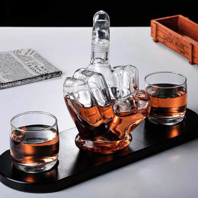

1000ML Decanter, Novelty Finger Whisky Decanter, Scottish Bourbon Bottle, Unique Bar and Party Decoration Wine Glass Set