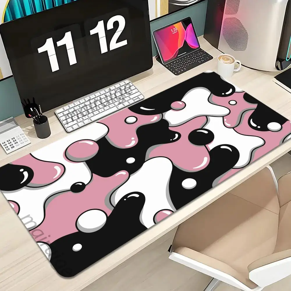

Pink Fluid Art Mouse Pad Large Computer Office Game Table Mat XXL Rubber Anti-slip Stitched Edge PC Keyboard Mats Long Desk Pads