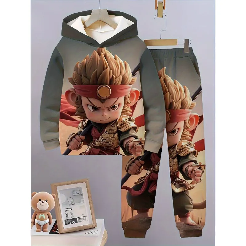 2025 3D Digital Cartoon Giant Panda Printed Fashion Set Casual Polyester Hoodie and Pants Geometric Pattern Youth Sports Style