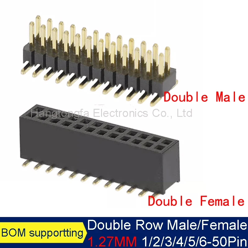 10PCS SMD SMT 2*2/3/4/5/6/7/8/9/10/12/15/20/25/30/40/50 PIN Double Row Male Felmale PIN HEADER 1.27MM PITCH Strip Connector