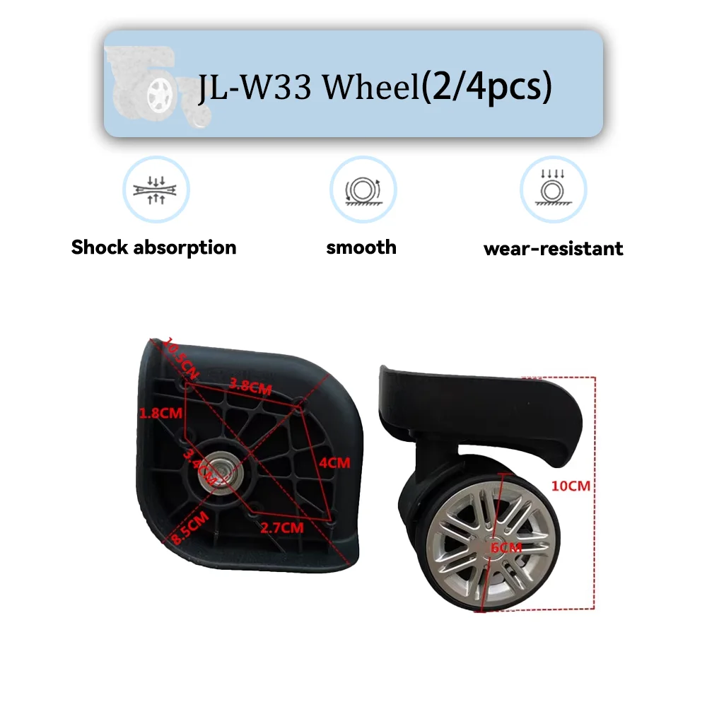 JL-W33 Universal Wheel Black Replacement Suitcase Silent Smooth Convenient Shock Absorbing Durable Rotating Accessories Wheels