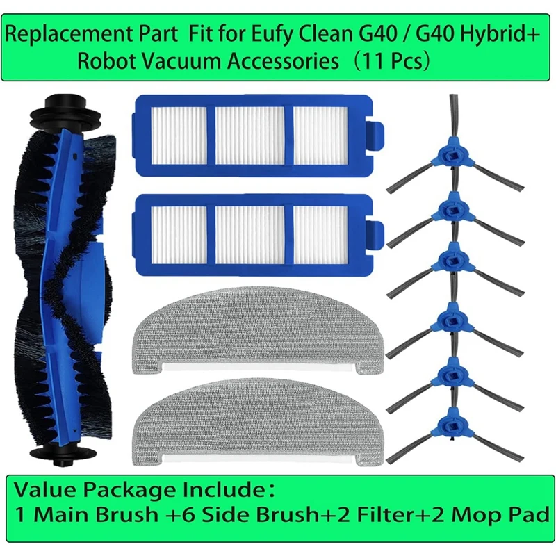 Voor Eufy Schone G40 / G40 Hybride + Robotstofzuiger Hoofdzijborstel Hepa Filter Mop Doek Vervangende Onderdelen 1Set