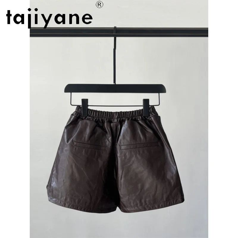 TAJIYANE Sheepskin Genuine Leather Short Women's Shorts Straight Casual Shorts for Woman Elastic Waist Bootyshorts Slim Fit 반바지