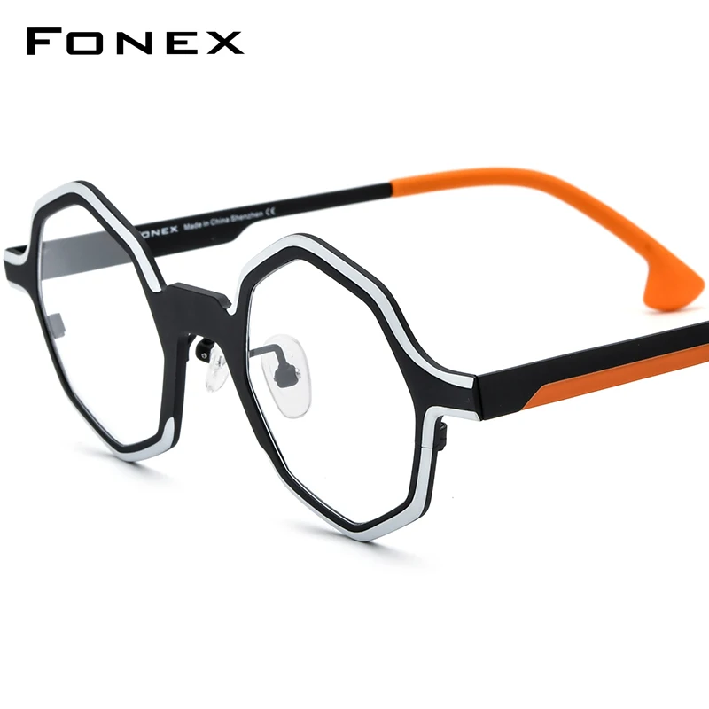 FONEX Pure Titanium Glasses Frame Women 2024 New Colorful Trendy Polygon Eyeglasses Fashion Men Eyewear F85812