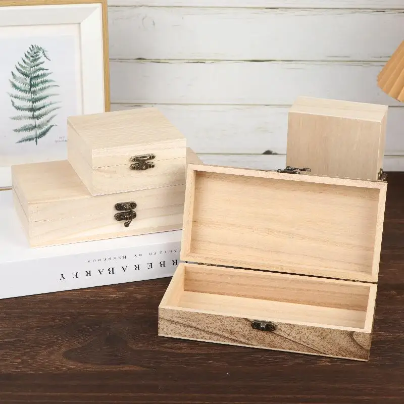 1/3 piezas de caja de almacenamiento de madera estilo rústico vintage con tapa con bisagras, caja organizadora para adornos, decoración del hogar, manualidades, arte y pasatiempos.