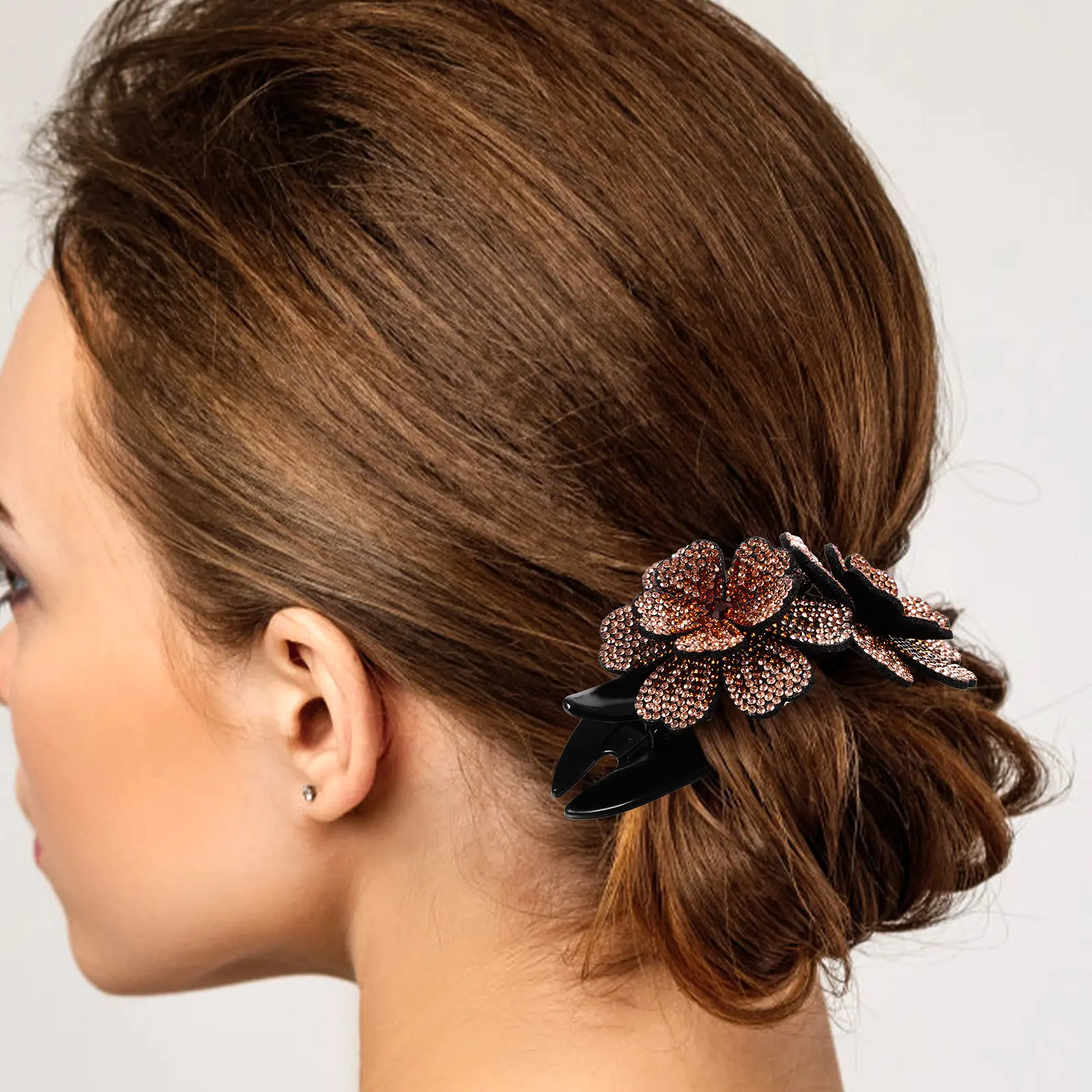 

4Pcs French Style Duck Billed Hair Clips Rhinestone Decorated Claw Clips for Women Multitasking Hair Accessories