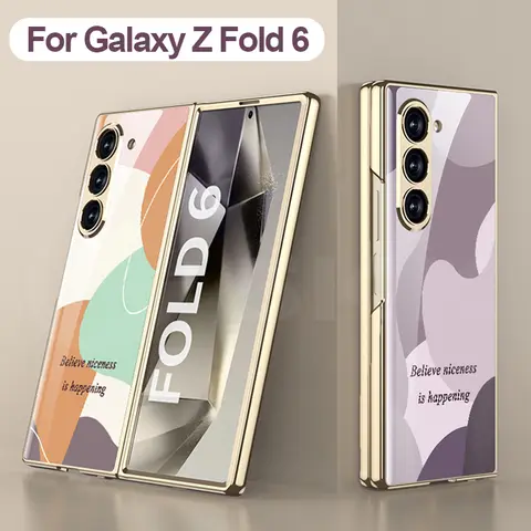 삼성 갤럭시 Z 폴드 6 5 4 용 모란디 컬러 페인트 유리 케이스, 럭셔리 도금 플라스틱 프레임 커버, 갤럭시 Z 폴드 6 케이스